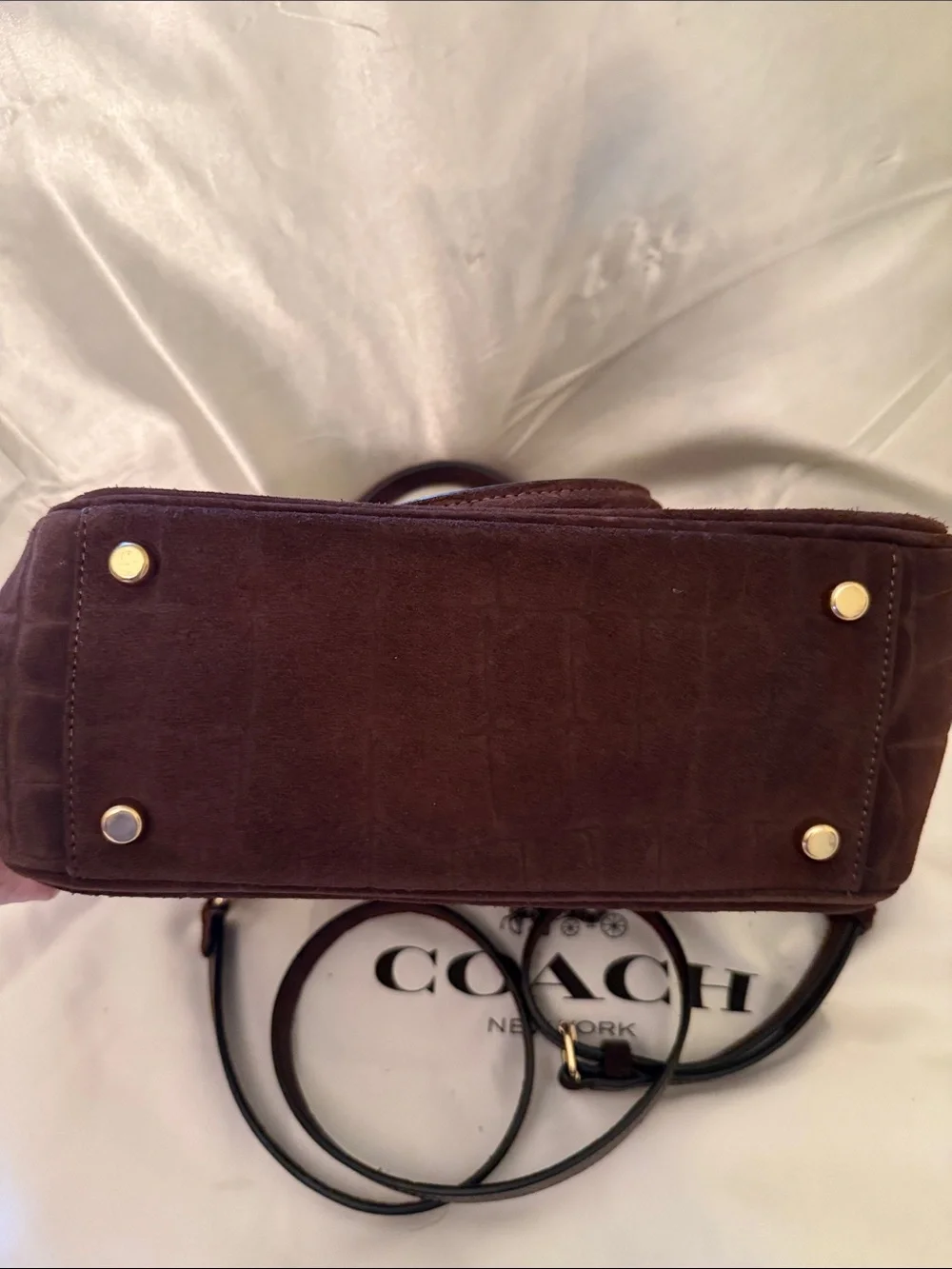 🤎Coach PreOwned Vintage Brown Maple  Savannah Small Carryall Suede Croc-Embossed